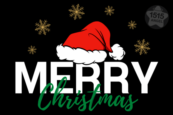Festive Merry Christmas Design with Santa Hat and Snowflakes
