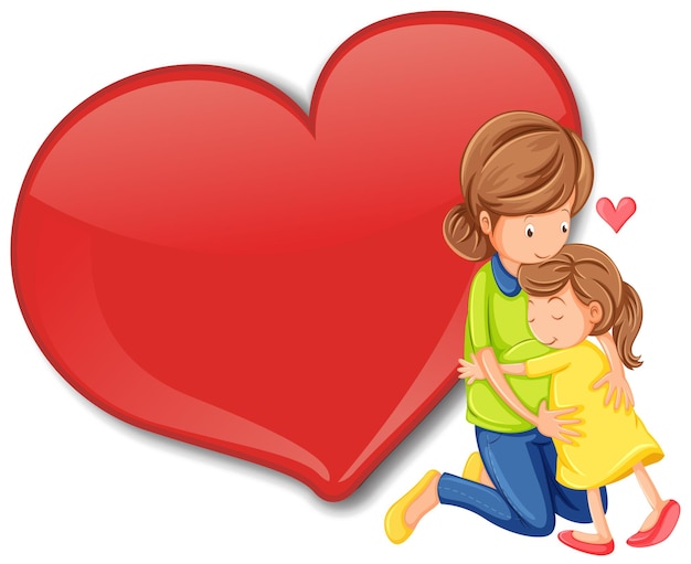 Mother's Day Illustration: Mom and Daughter Hugging with Heart