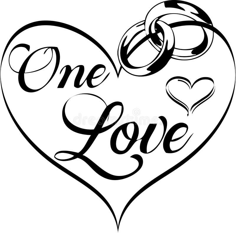 One Love Heart with Wedding Rings Vector Illustration | Romantic Clip Art