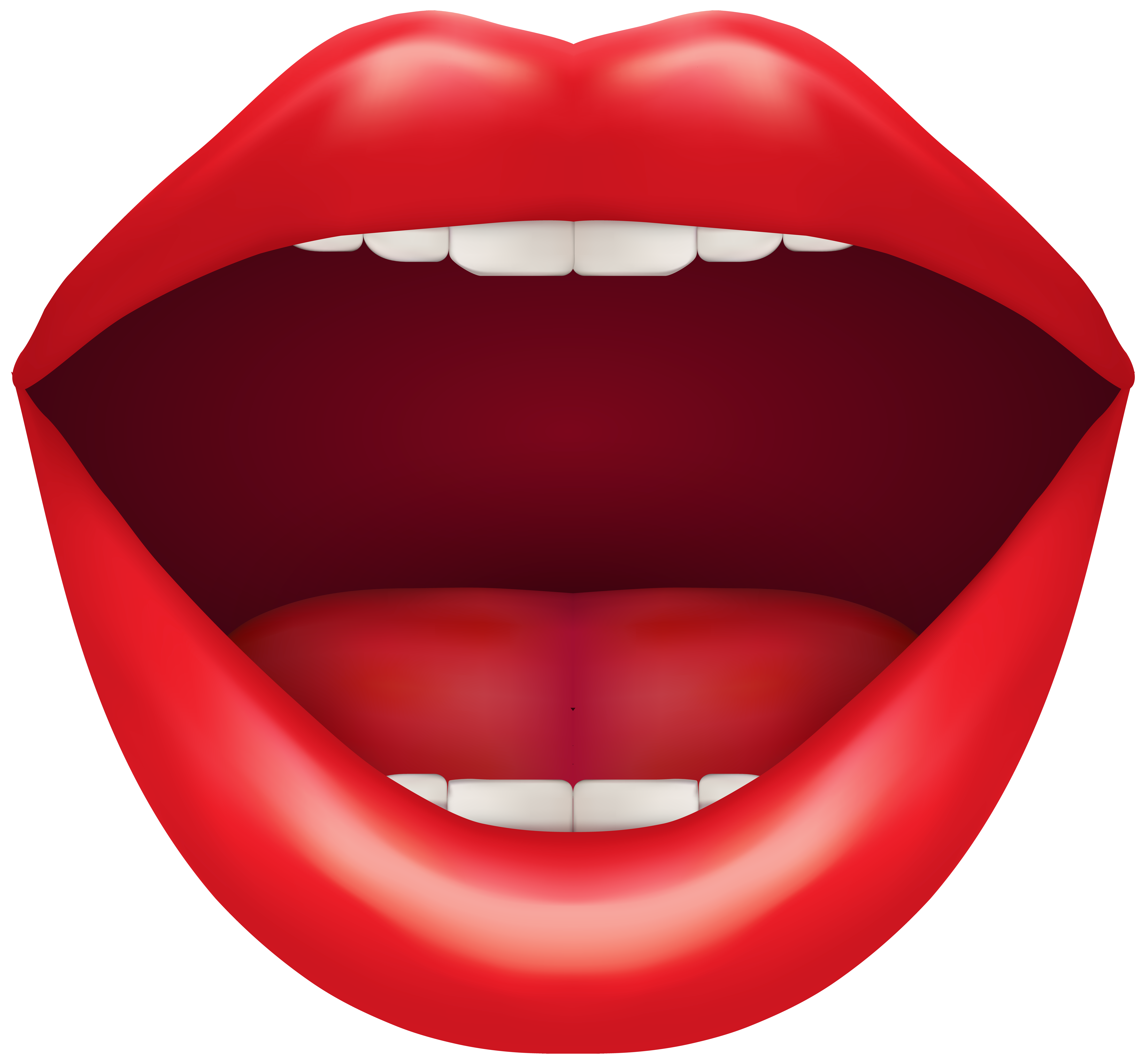 Open mouth with bright red lips and visible white teeth vector illustration.