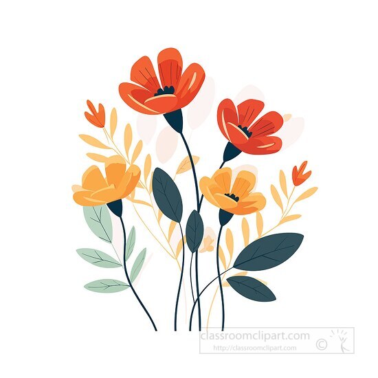 Vibrant Orange and Yellow Flower Bouquet Illustration