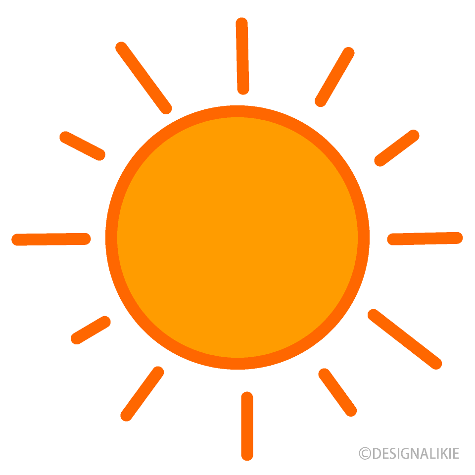 Simple flat illustration of a bright orange sun icon with radiating rays.