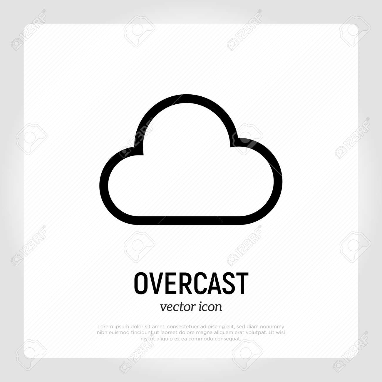 Simple black outline cloud icon labeled overcast vector illustration