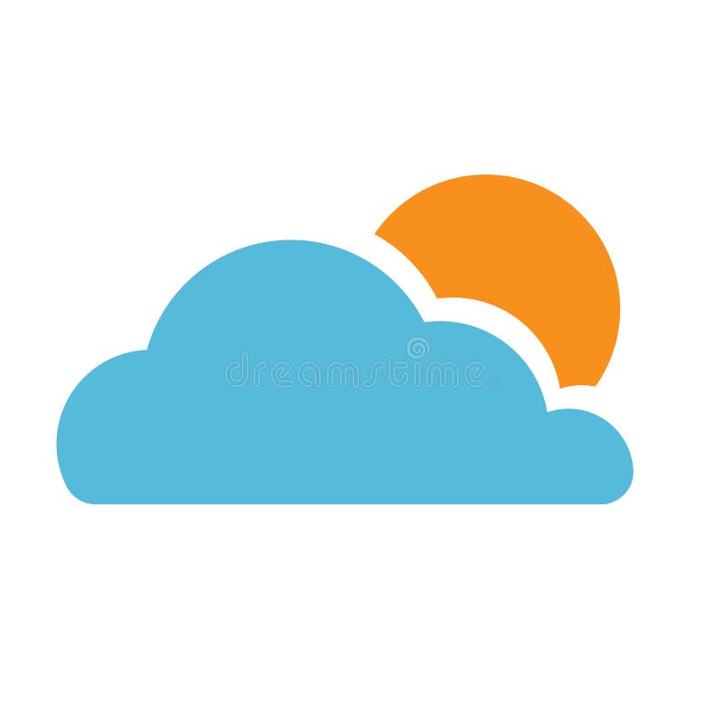 Flat design weather icon showing a blue cloud partially covering an orange sun.