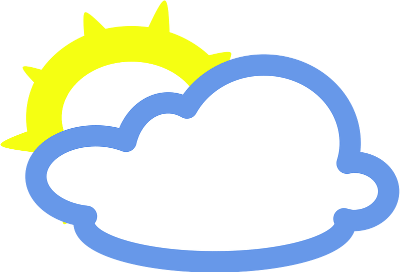 Partly cloudy weather icon with yellow sun behind white cloud with blue outline