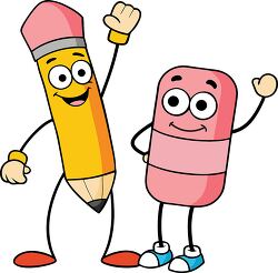 Cute Pencil and Eraser Cartoon Characters - Educational Illustration