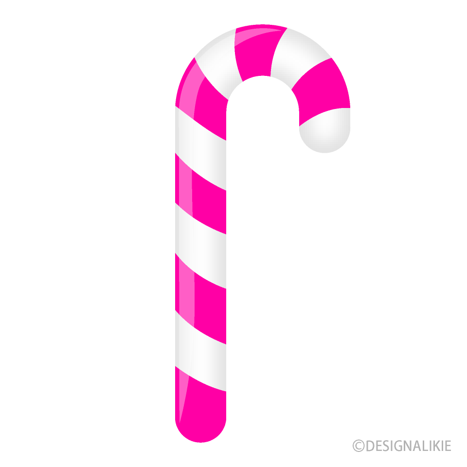 Pink and white striped candy cane with glossy finish on white background