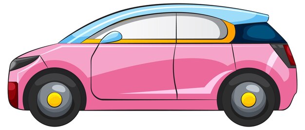 Pink Cartoon Car Vector Illustration | Side View Clipart