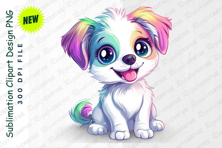 Rainbow Puppy Sublimation Clipart - Cute Dog Design PNG