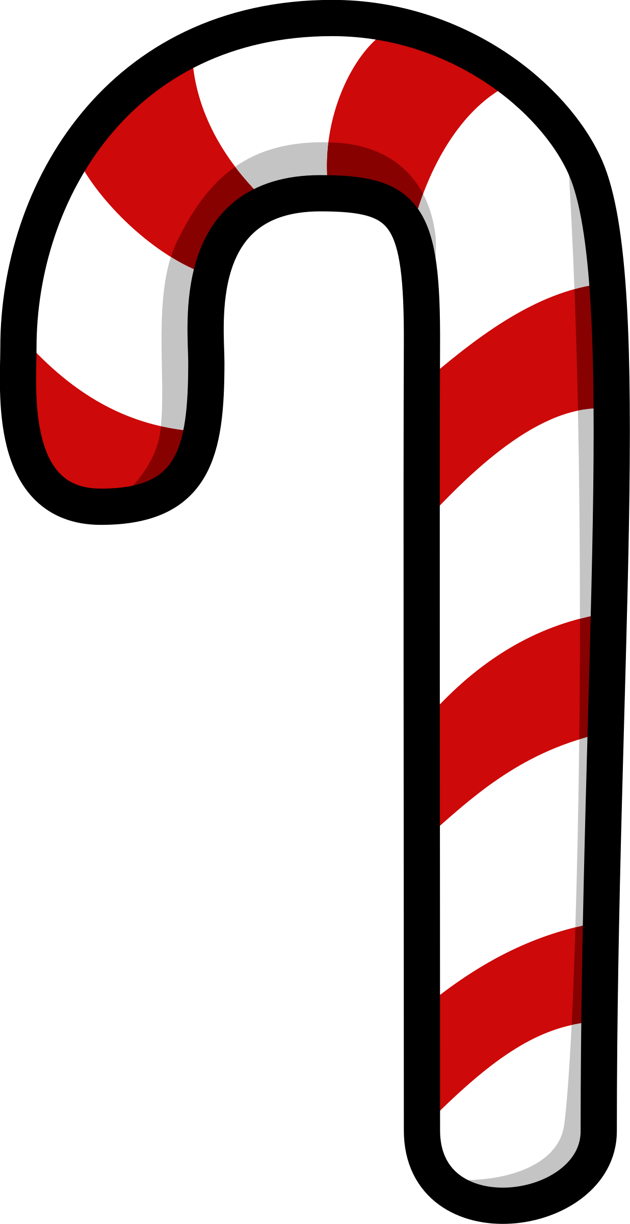 Red and white striped candy cane illustration with a black outline.
