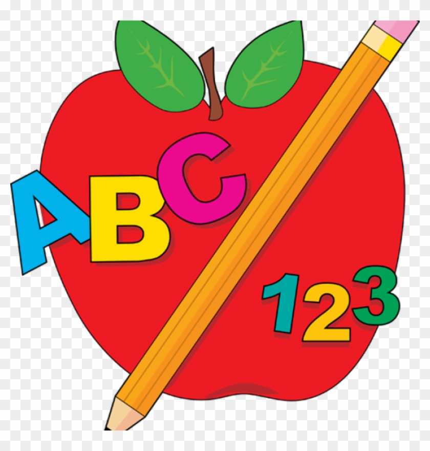 Back to School Clip Art: Red Apple with Pencil, ABCs, and 123s