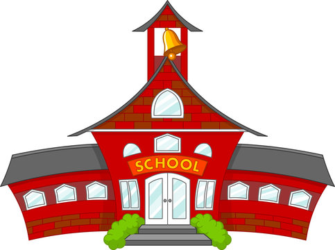 Classic Red Brick School Building Illustration | Educational Clipart