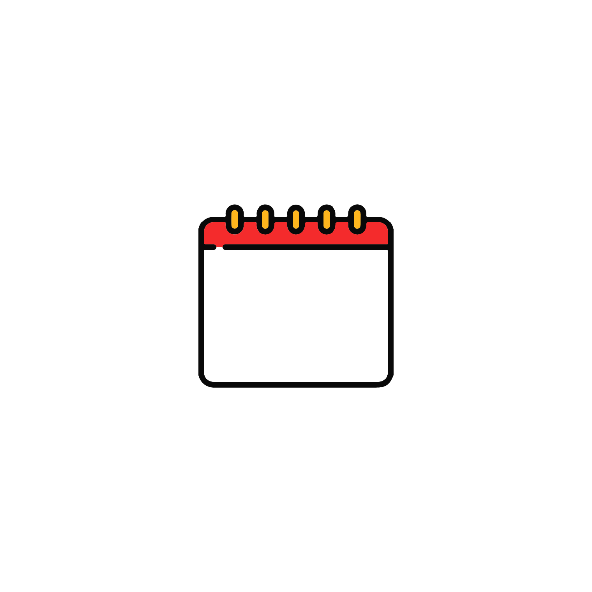 Red and white calendar icon with yellow spiral binding