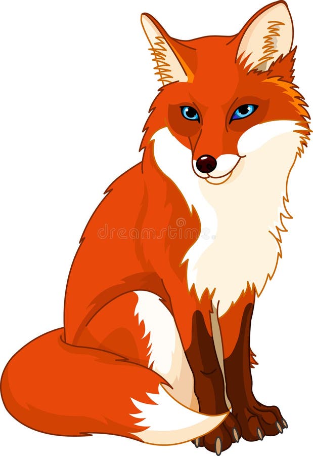 Red Fox Vector Illustration | Cute Sitting Fox with Blue Eyes
