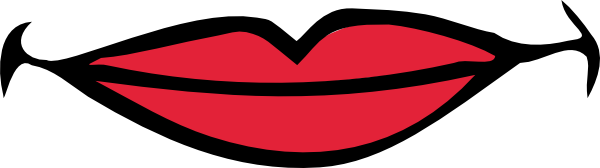 Stylized red lips with black outline and curved smile illustration
