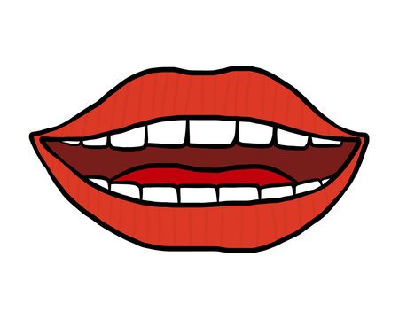 Red Lips Smiling Vector Illustration | Cartoon Mouth Clip Art