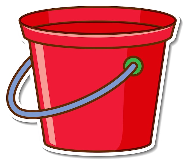 Cartoon red bucket with a blue handle and green accents.