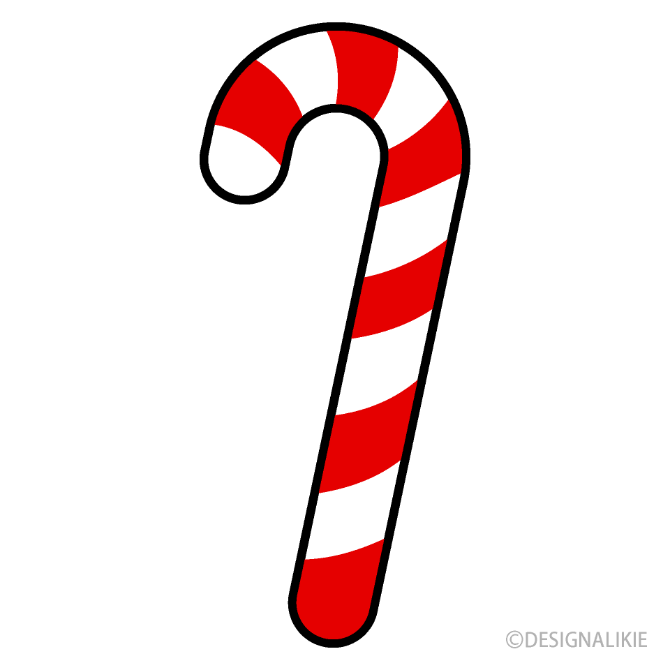 Red and white striped candy cane vector illustration with black outline