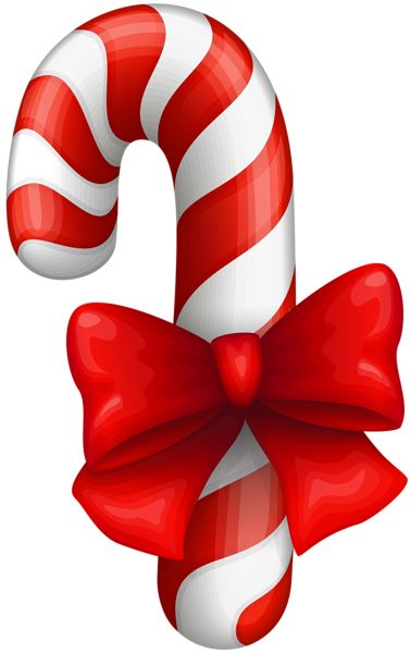 Classic red and white striped candy cane decorated with a large festive red bow.
