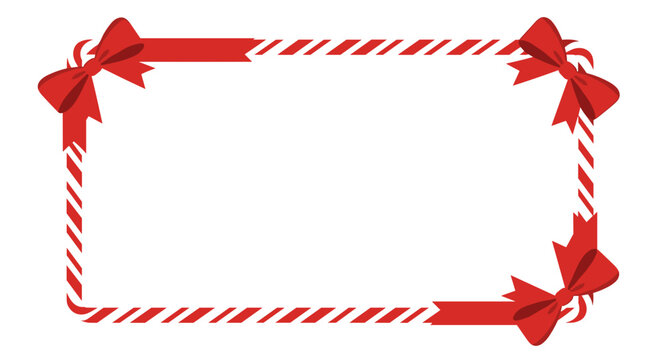 Rectangular frame with red and white candy cane stripes and red bows at the corners.
