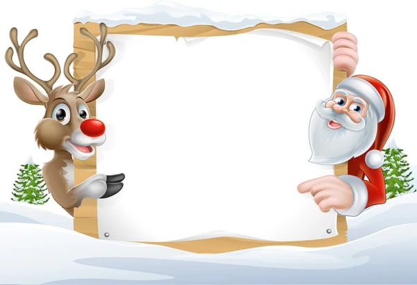 Festive Christmas Frame with Santa and Reindeer Holding Blank Sign