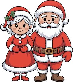 Santa Claus and Mrs. Claus Standing Together - Christmas Illustration