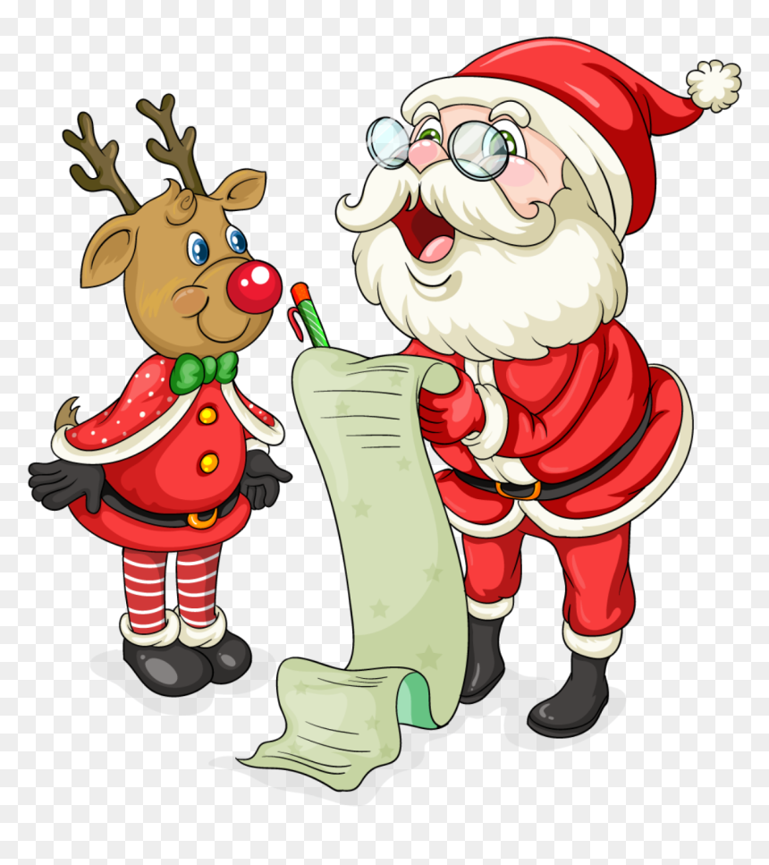 Santa Claus Checking List with Reindeer Illustration