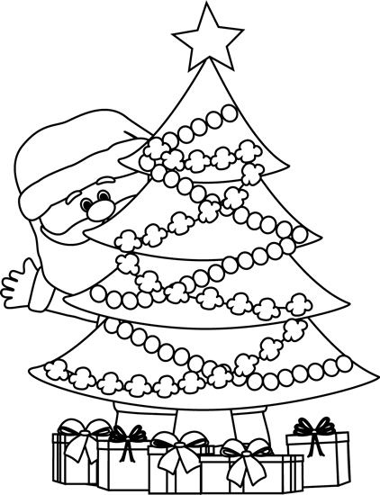 Santa Claus and Christmas Tree Coloring Page - Free Printable