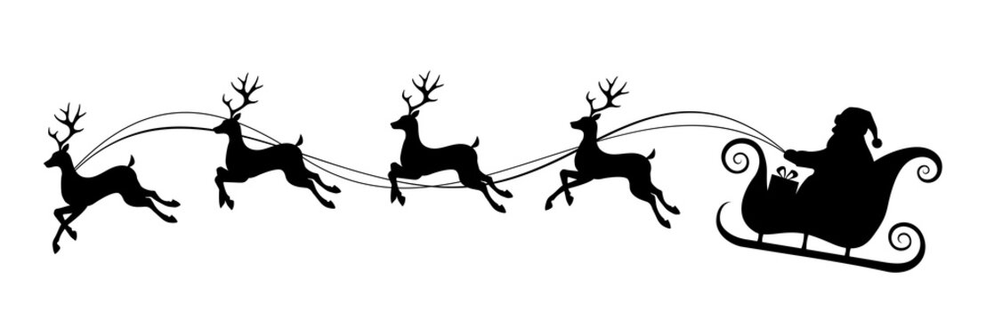 Santa Claus Sleigh and Reindeer Silhouette | Christmas Clip Art