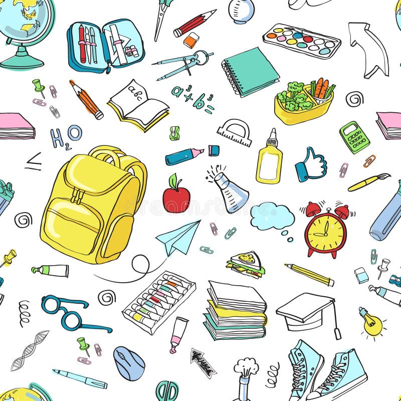 Colorful School Supplies Doodle Pattern Background | Education Theme