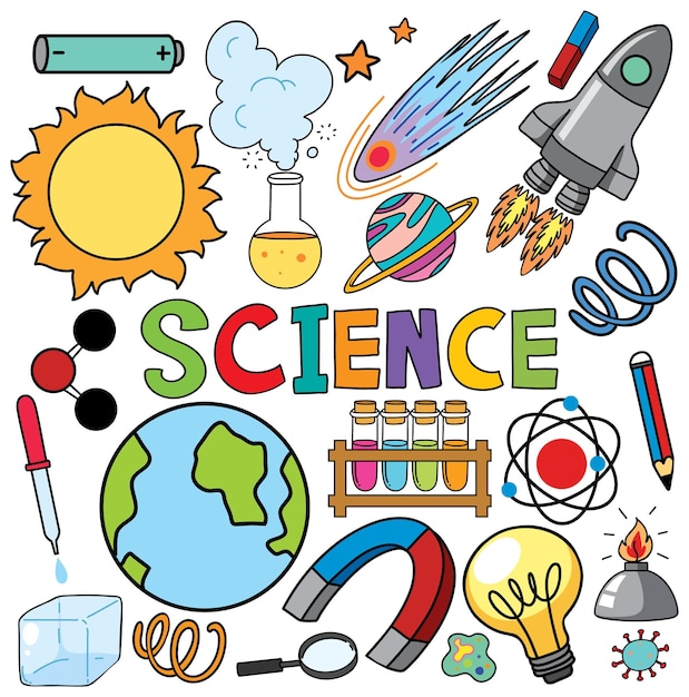 Colorful Science Doodles and Educational Icons Collection