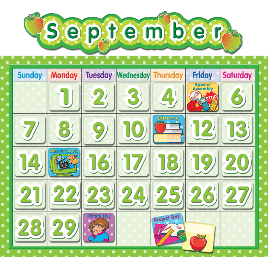 September School Calendar Template with Apple Theme - Printable Educational Calendar