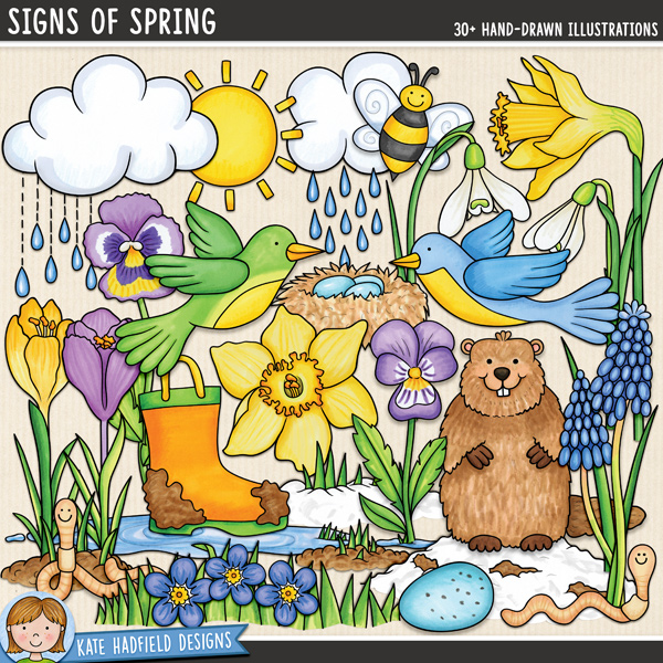 Signs of Spring Clipart Bundle - 30+ Hand-Drawn Illustrations