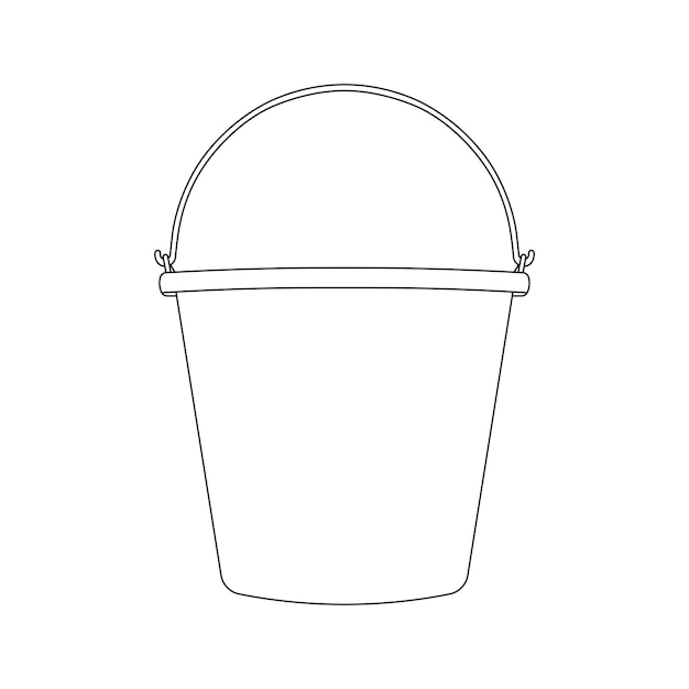 Simple line drawing of a bucket with a curved handle.
