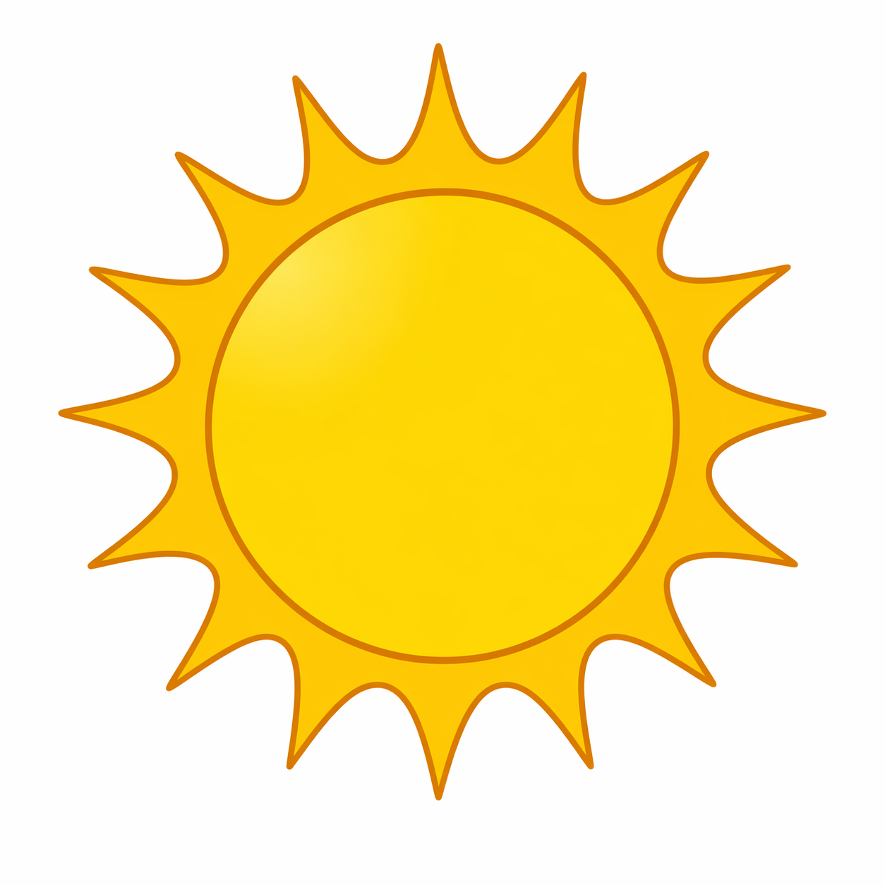Black and white line drawing of a sun with wavy rays for coloring.