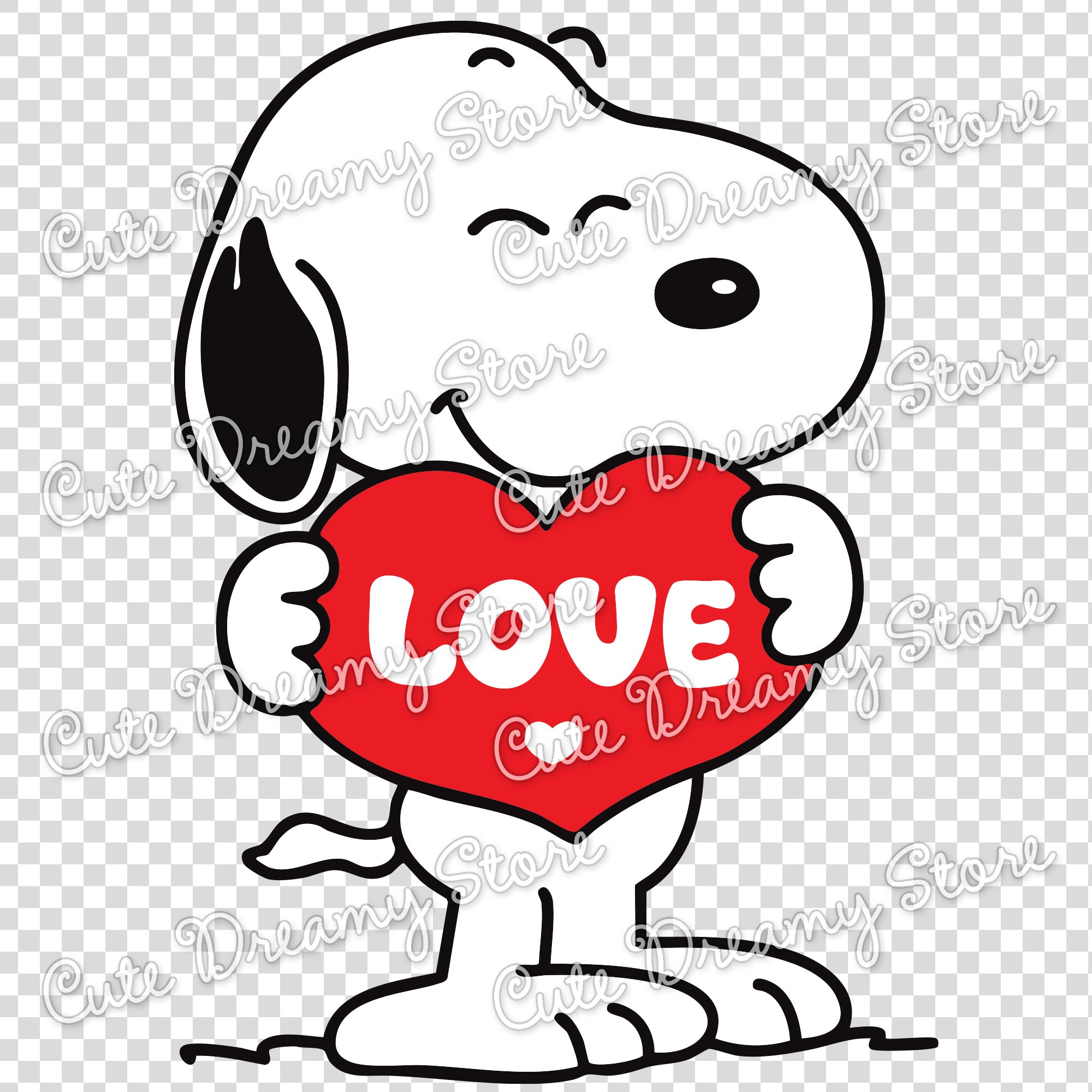 Snoopy Holding Love Heart Clipart - Cute Dreamy Store