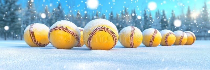 Snow-Covered Softballs in a Winter Wonderland Landscape