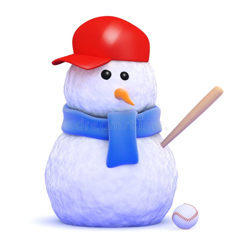 Cute Snowman Baseball Player with Bat and Ball | Winter Sports Illustration