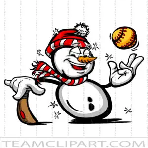 Snowman Softball Player - Winter Sports Clipart Illustration
