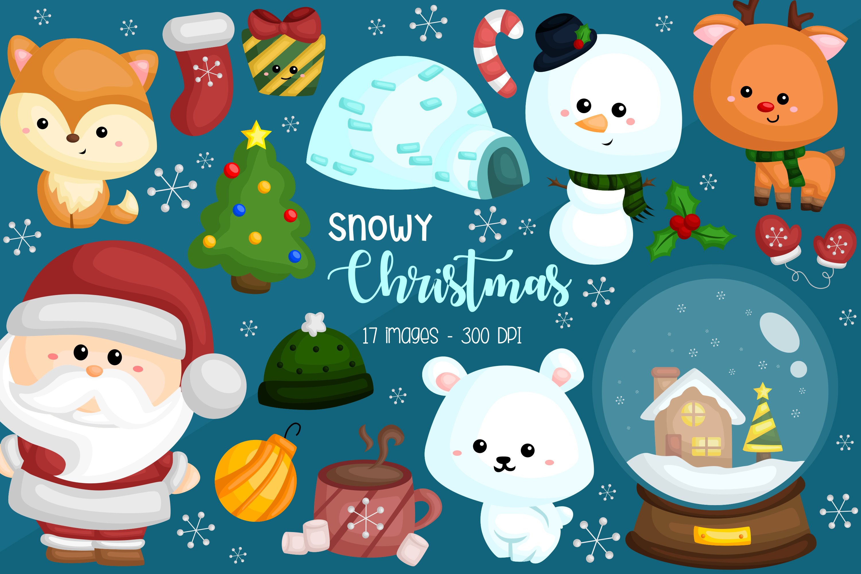 Snowy Christmas Clipart Bundle - Cute Winter Vector Graphics