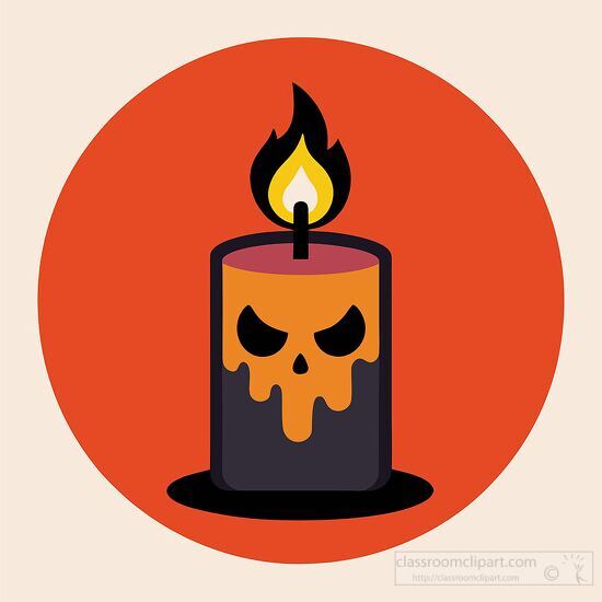 Spooky Skull Candle Clipart - Halloween Vector Illustration