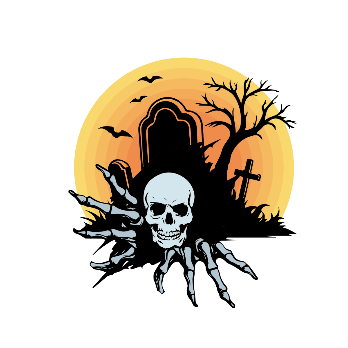 Spooky Halloween Skull and Grave Vector Illustration | Scary Art