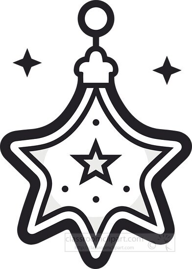 Star-Shaped Christmas Ornament Clip Art | Free Black & White Illustration