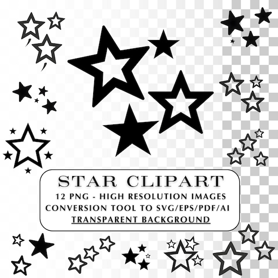 Star Clipart Bundle - High Resolution Black and White Stars