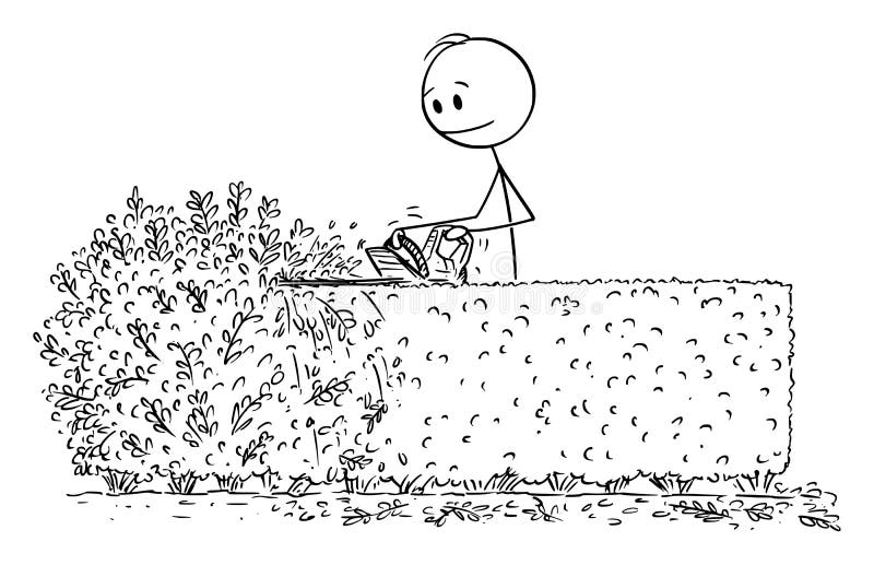 Stick Figure Gardener Trimming Hedge Illustration