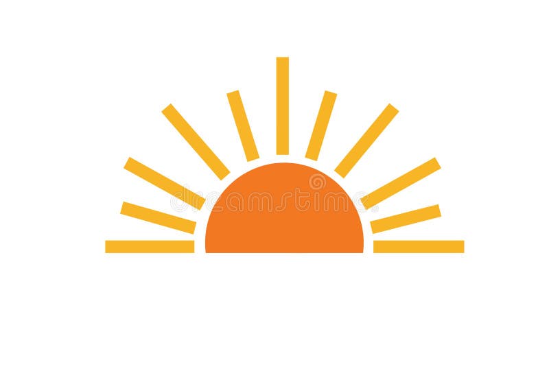 Stylized orange sun rising with yellow rays