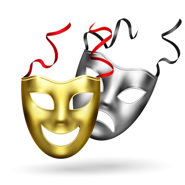 Realistic Gold and Silver Theatrical Masks with Ribbons