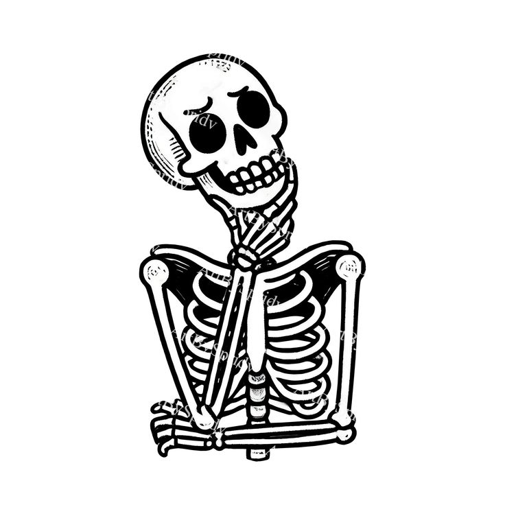 Thinking Skeleton Clipart - Pensive Cartoon Bone Illustration