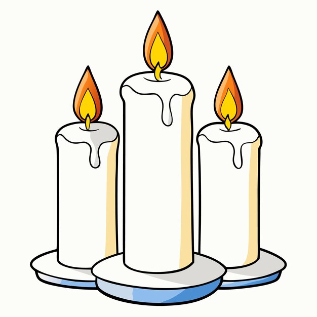 Three Lit Candles Clipart - White Wax Illustration