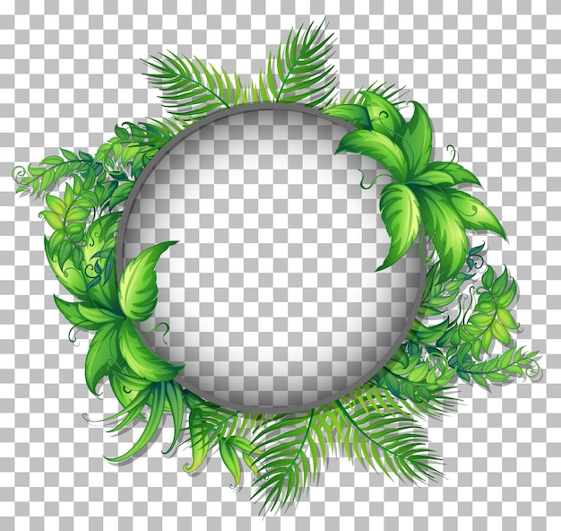 Tropical green leaf circular frame with ferns and foliage on transparent background